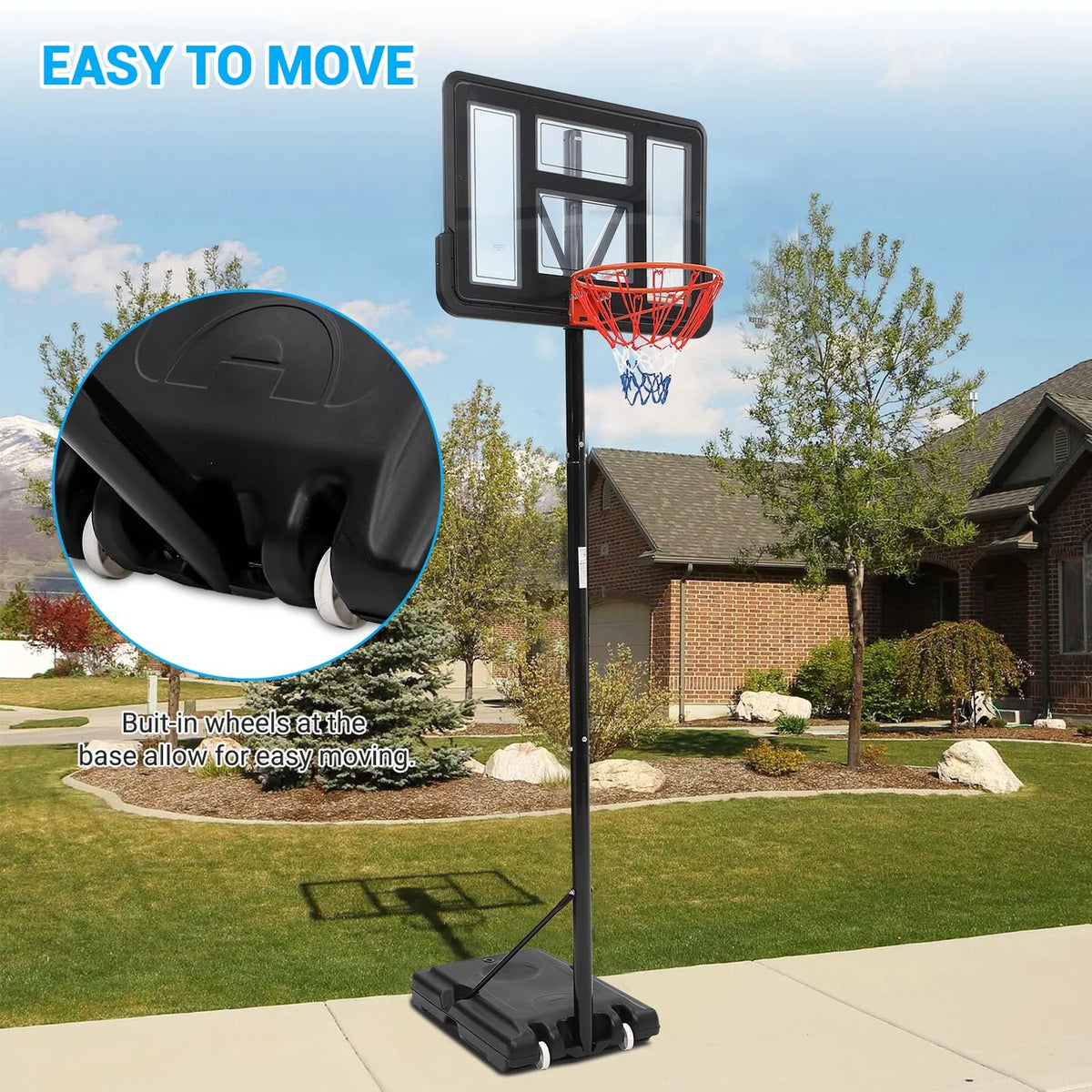 Garvee Adjustable Portable Basketball Hoop System - 5.2 to 10 ft | 44" Shatterproof Backboard & High-Intensity Base | For Kids, Youth, Adults in Backyard, Driveway, Indoor