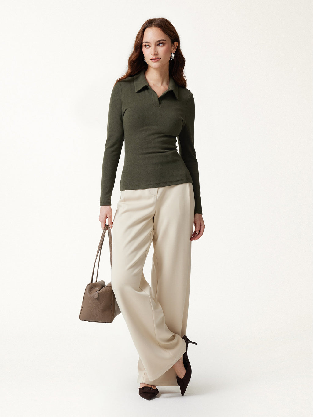 LiteWarm Office Staple V-Neck Lapel Long Sleeve Built-In Bra Top 2.0