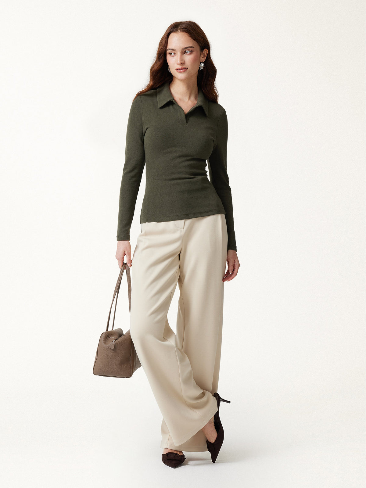 LiteWarm Office Staple V-Neck Lapel Long Sleeve Built-In Bra Top 2.0
