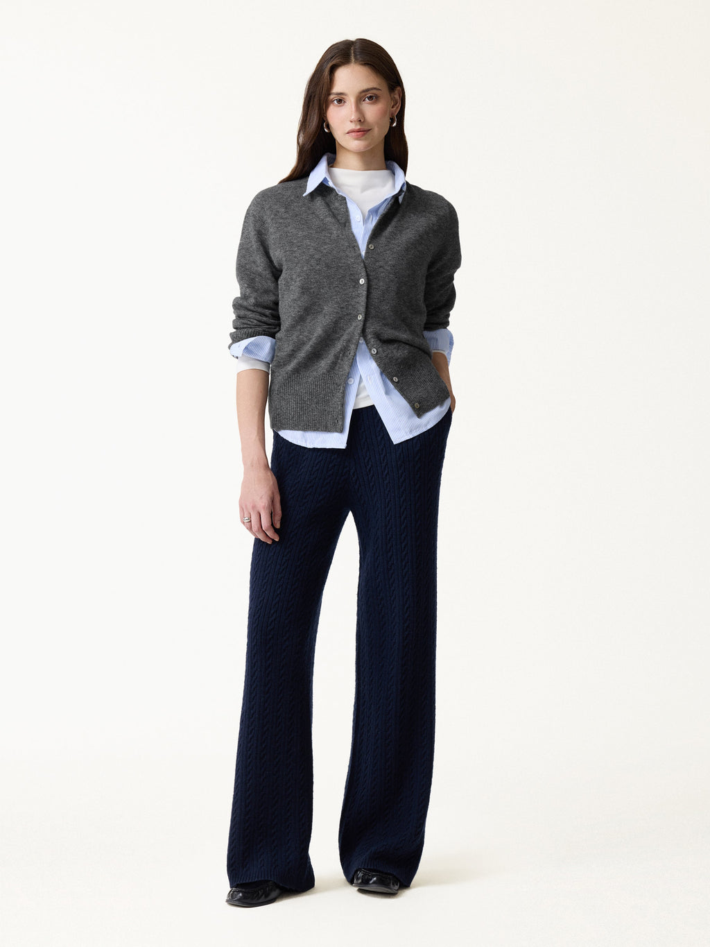 100% Merino Wool Crew Neck Long Sleeve Button-Front Cardigan