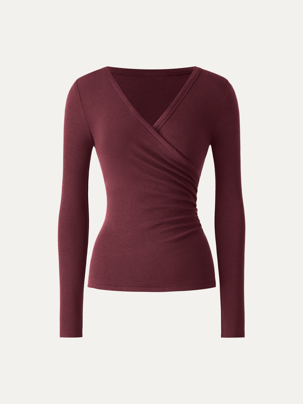 Eco-MiYaMoon® Surplice Ruched Long Sleeve Top