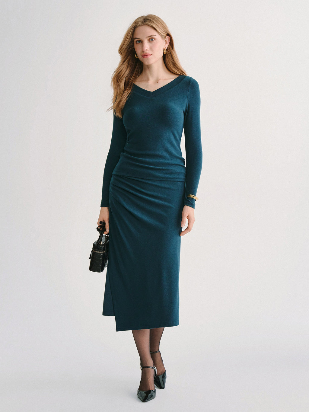 LiteWarm High-Rise Side-Tuck A-Line Midi Skirt