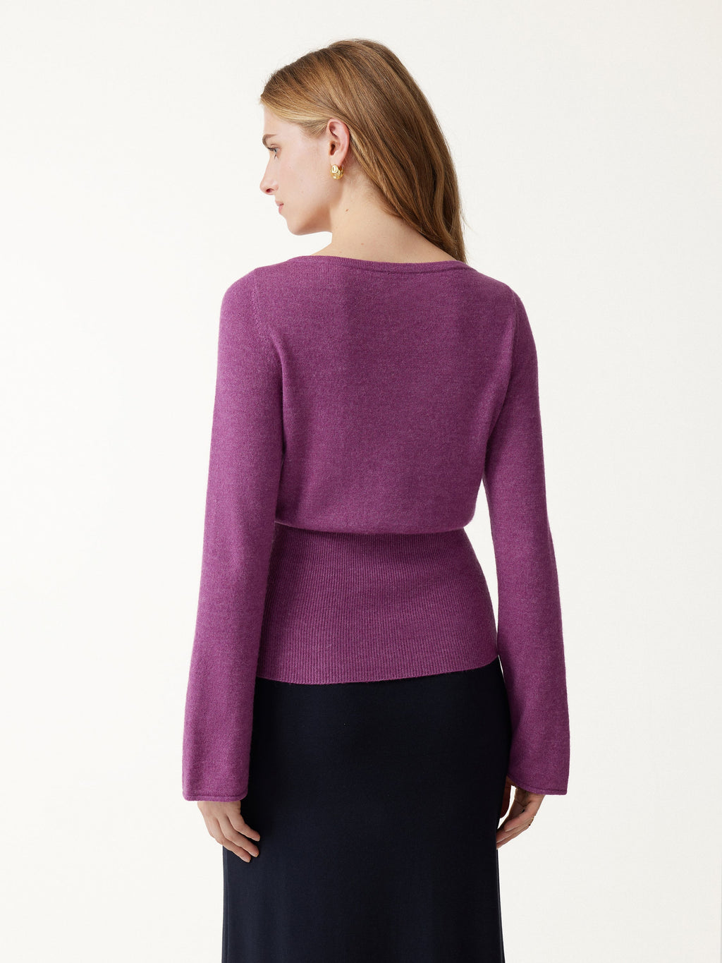 Merino Blend Boatneck Long Sleeve Close-Fit Hem Sweater