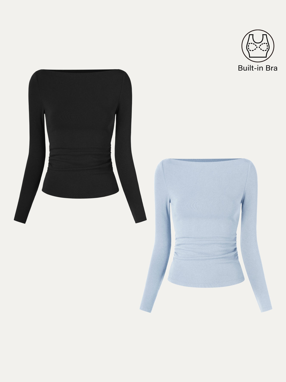 ProWarm Modern Side Ruched Boatneck Built-In Bra Top 2.0