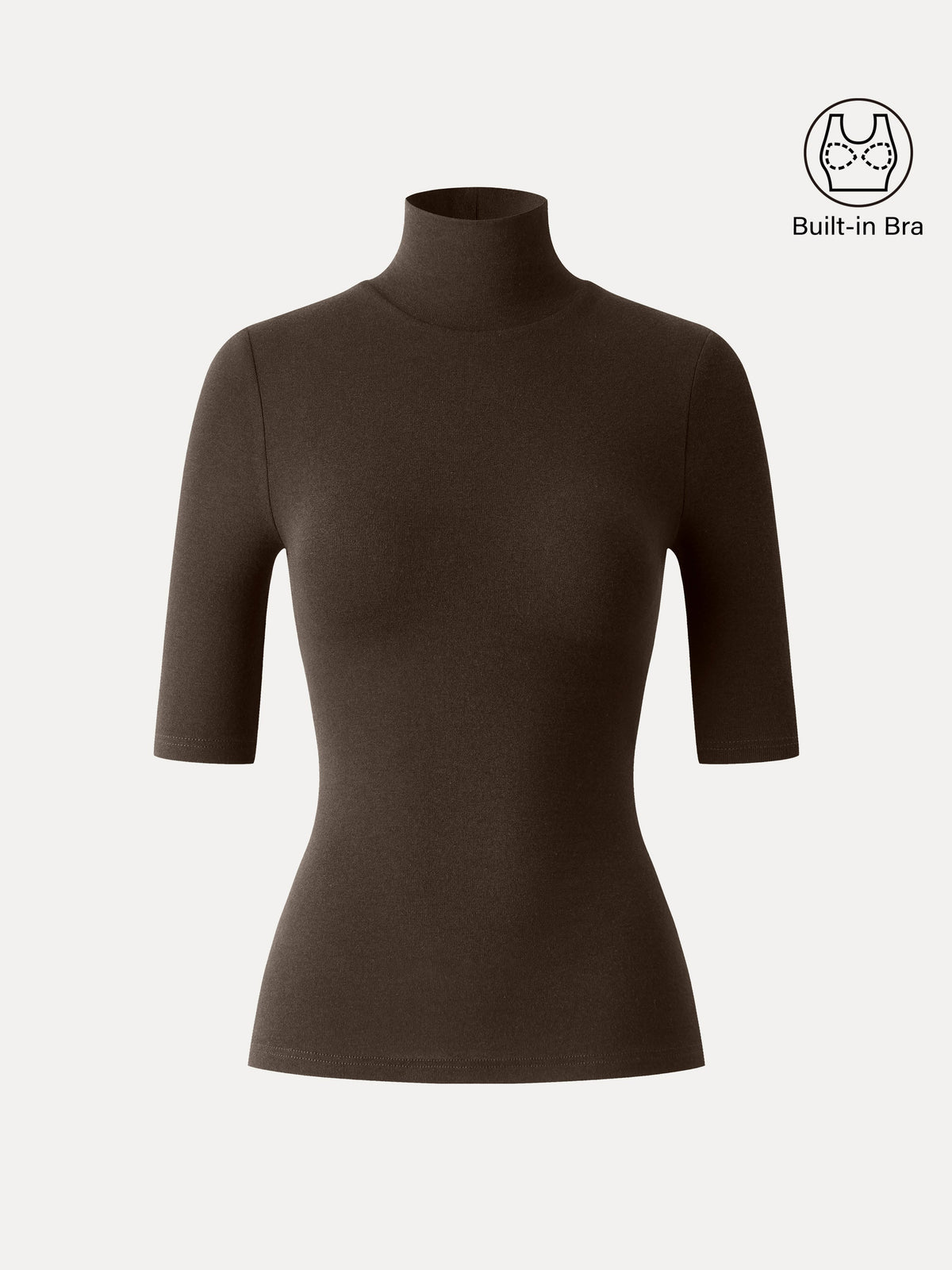 LiteWarm Essential Turtleneck Elbow Length Sleeve Built-In Bra Top 3.0