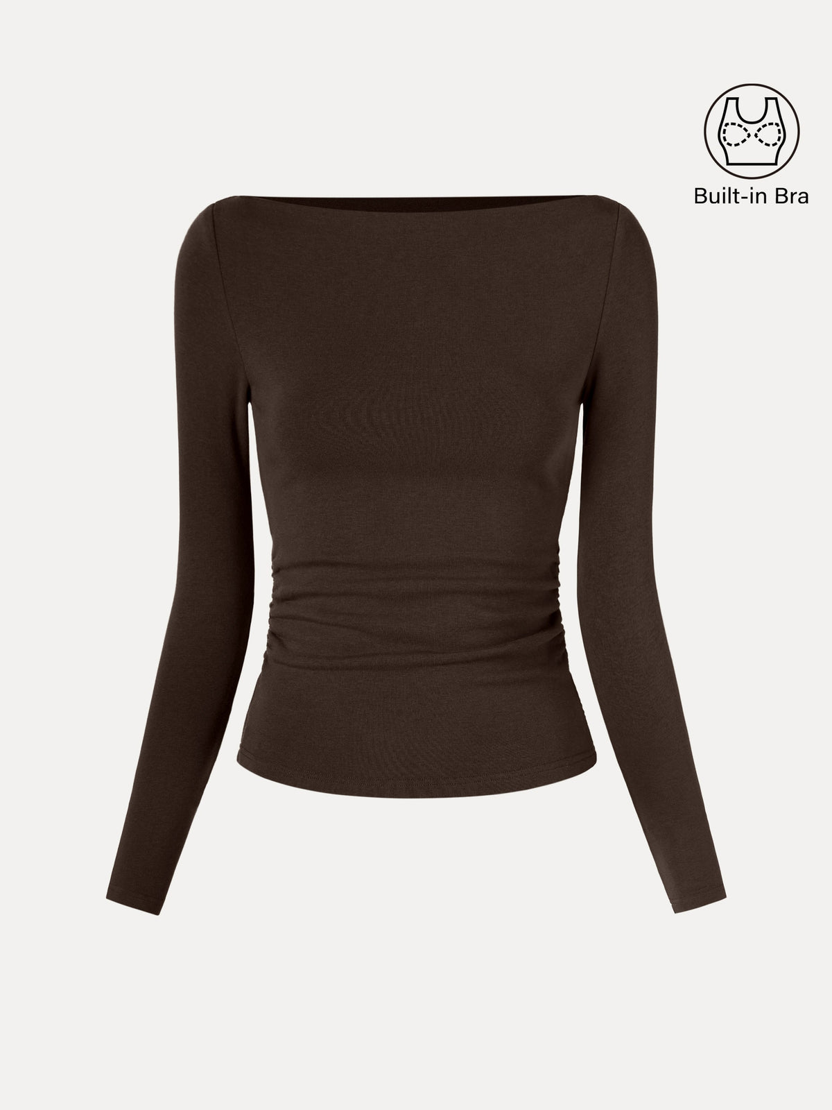 ProWarm Modern Side Ruched Boatneck Built-In Bra Top 2.0