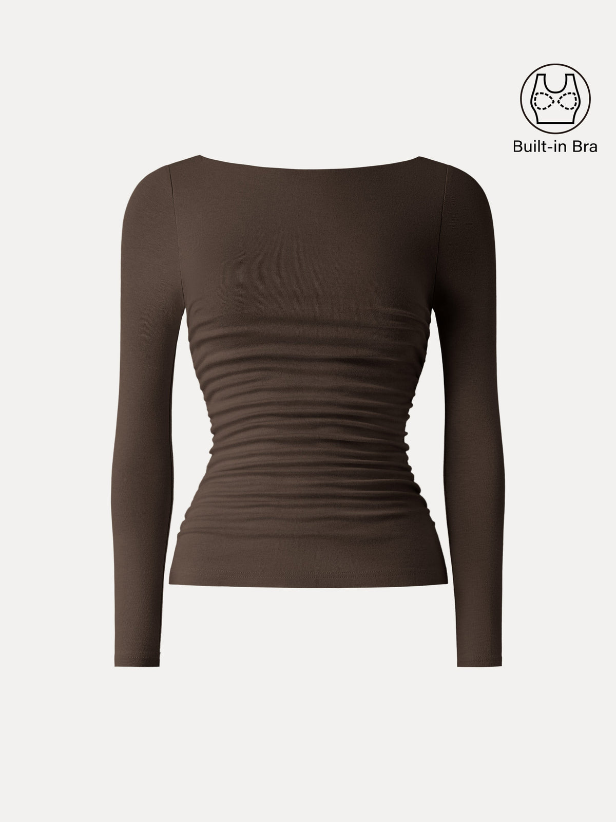LiteWarm Boatneck Ruched Built-In Bra Top