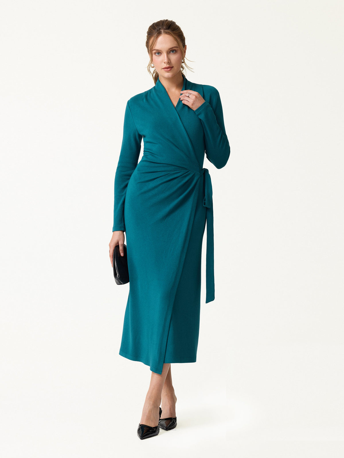 LiteWarm Classic Long Sleeve Midi Wrap Dress