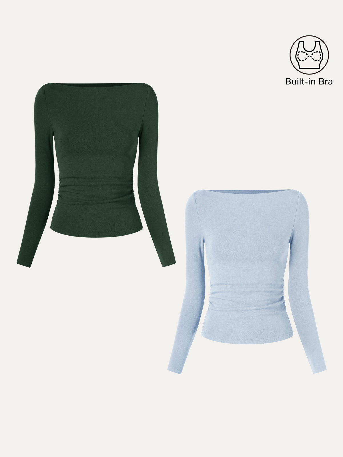 ProWarm Modern Side Ruched Boatneck Built-In Bra Top 2.0