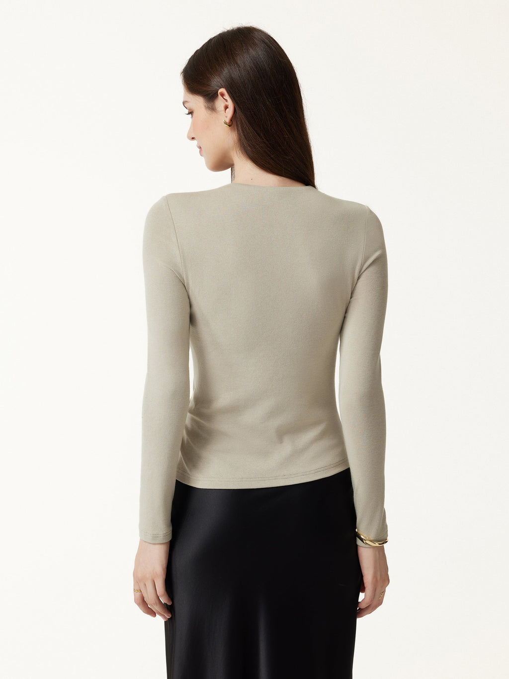 LiteWarm Round Neck Long Sleeve Twist-Hem Built-In Bra Top 2.0