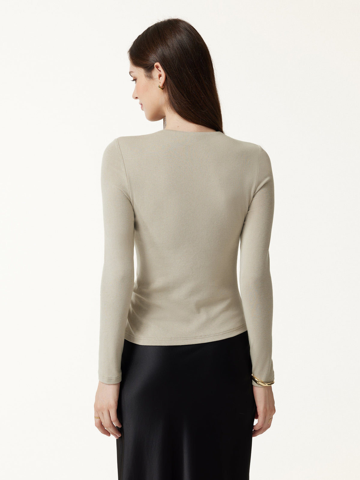 LiteWarm Round Neck Long Sleeve Twist-Hem Built-In Bra Top 2.0