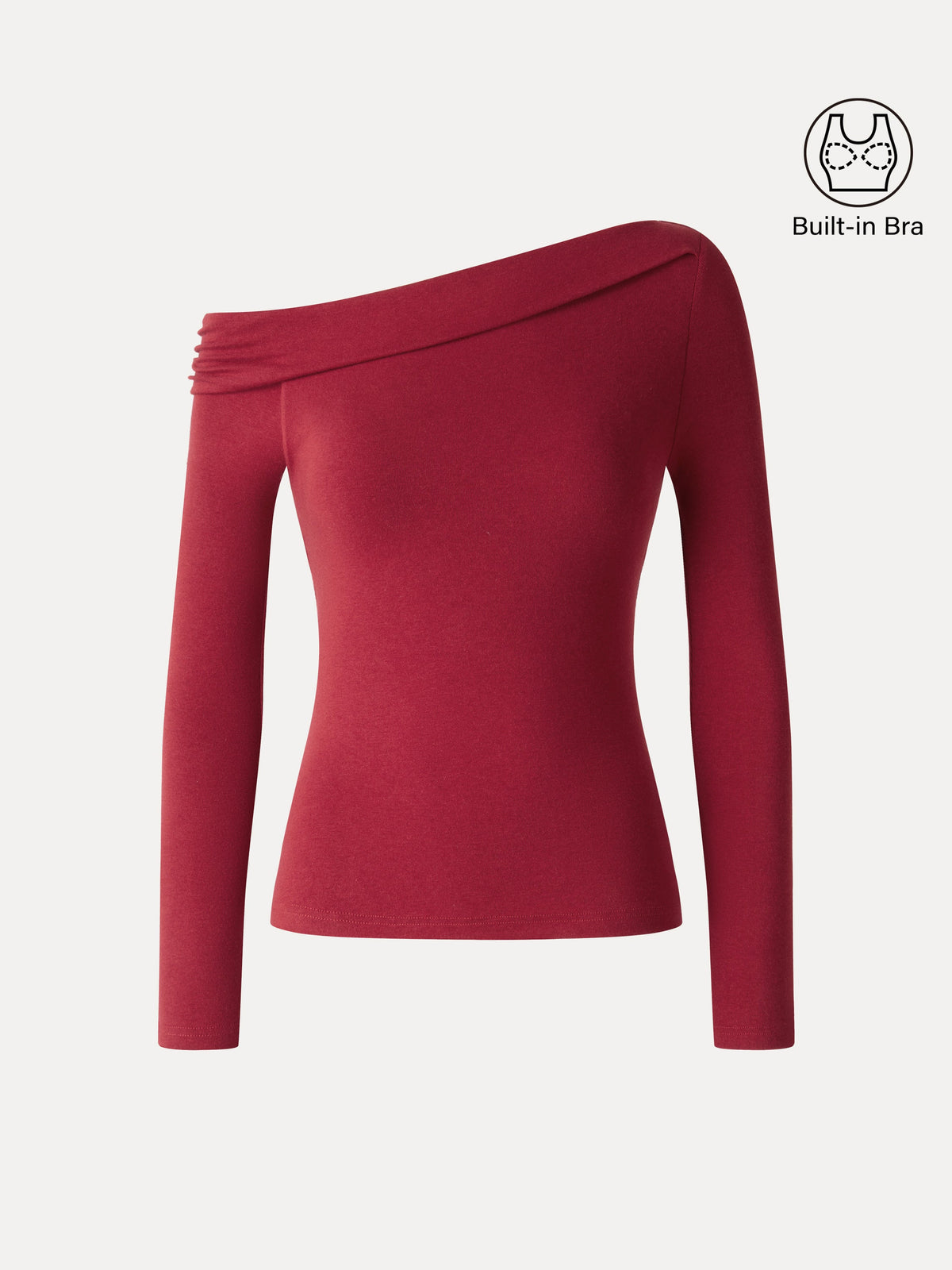 LiteWarm Asymmetrical Neck Long Sleeve Built-In Bra Top 2.0