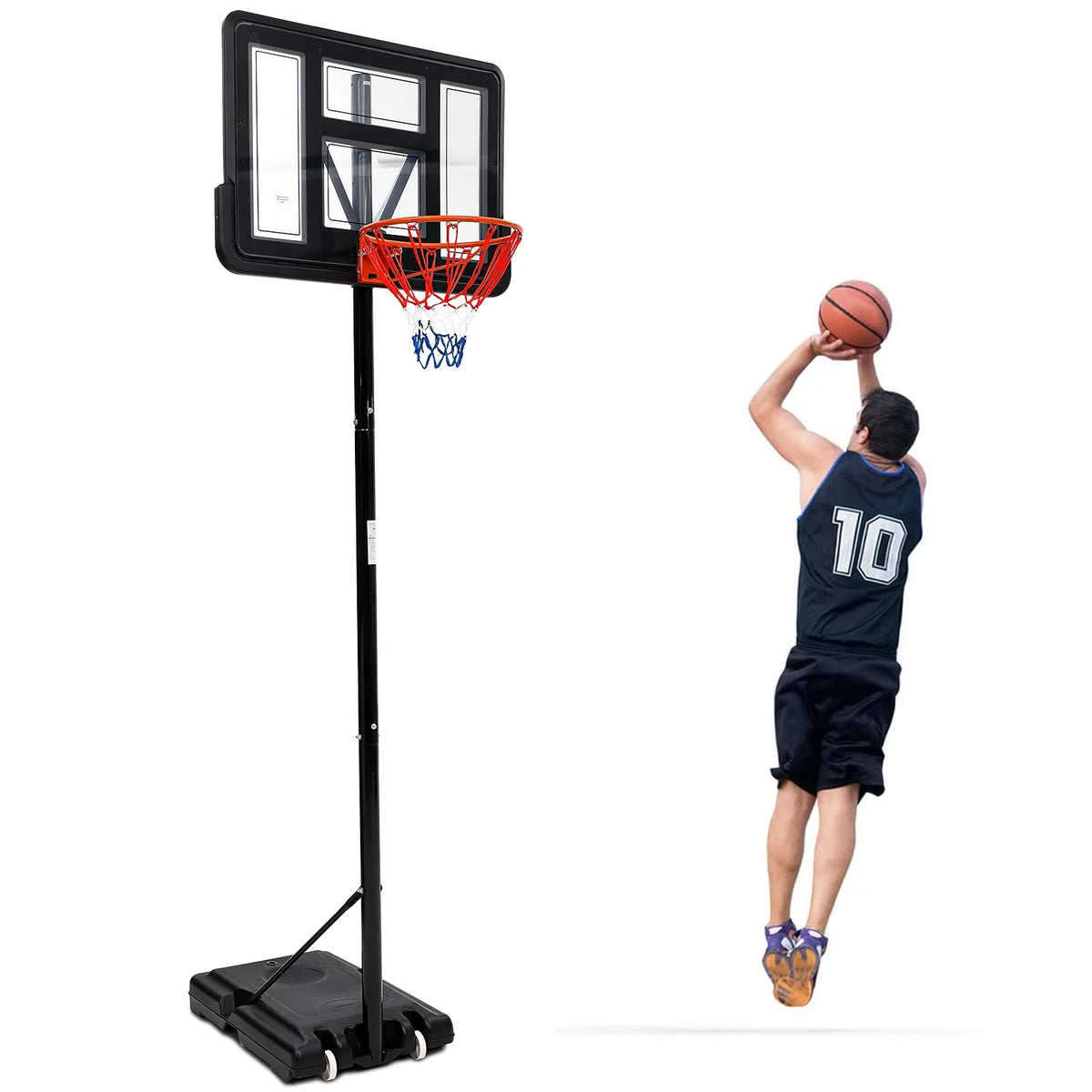 Garvee Adjustable Portable Basketball Hoop System - 5.2 to 10 ft | 44" Shatterproof Backboard & High-Intensity Base | For Kids, Youth, Adults in Backyard, Driveway, Indoor