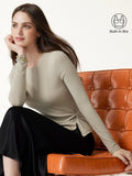 LiteWarm Round Neck Long Sleeve Twist-Hem Built-In Bra Top 2.0