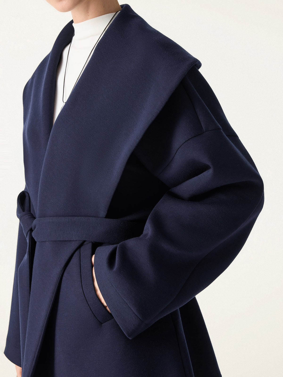 FuzzLuxe Draped Shawl Collar Long Sleeve Belted Jacket
