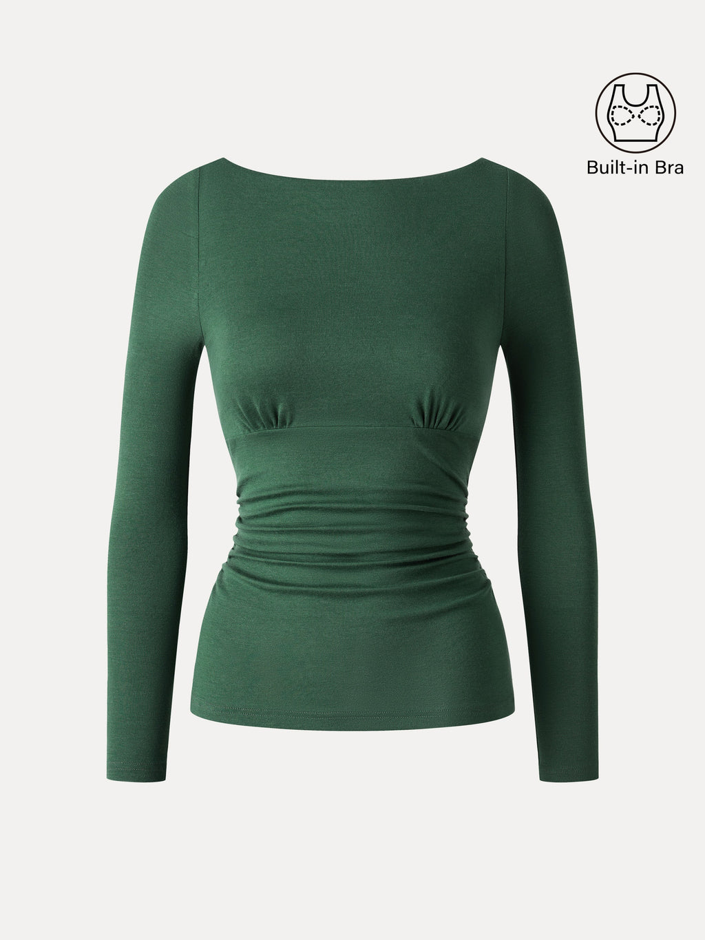 LiteWarm Boatneck Long Sleeve Ruched Built-In Bra Top 2.0