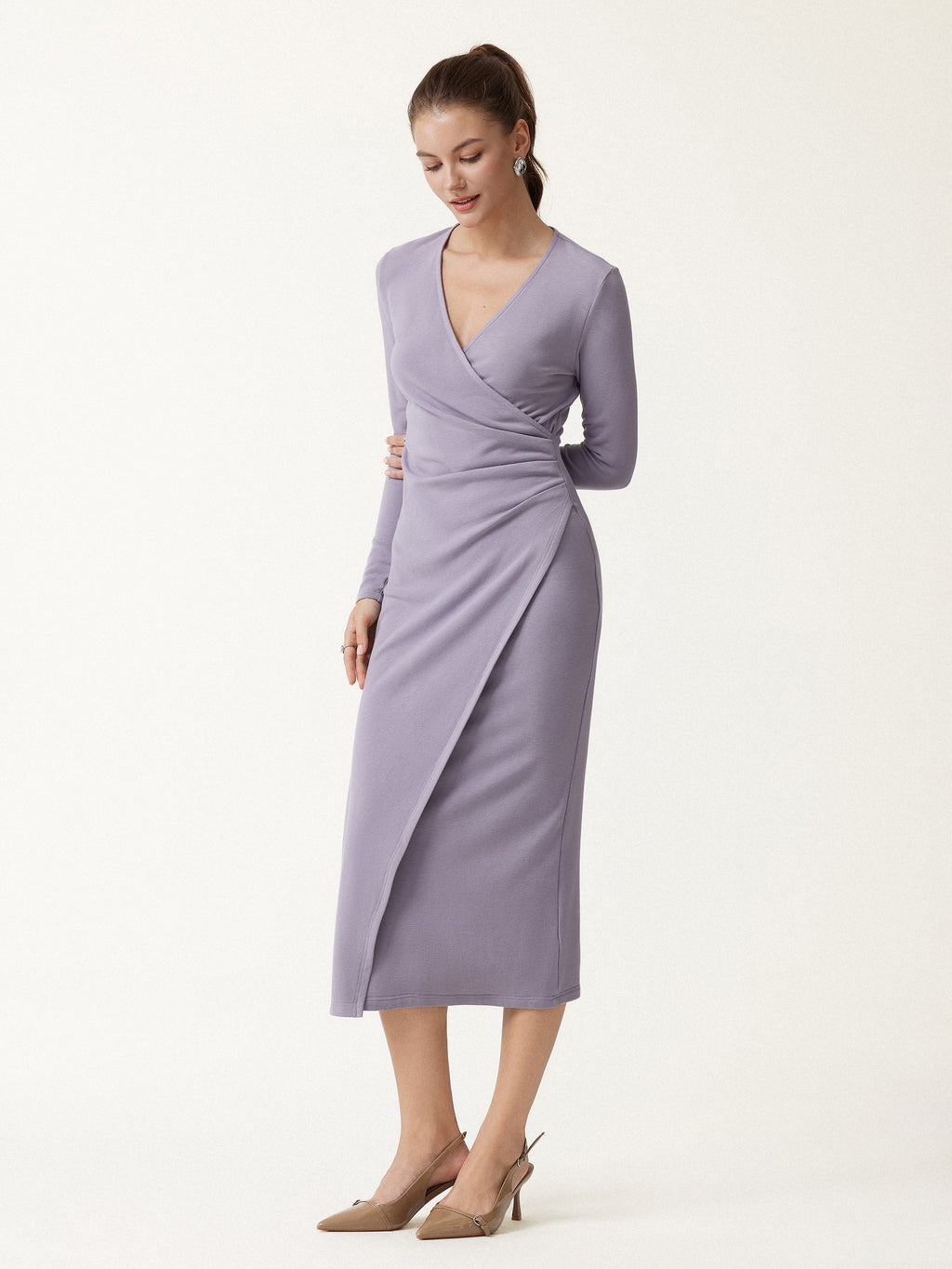 ProWarm Surplice Long Sleeve Tucked Dress