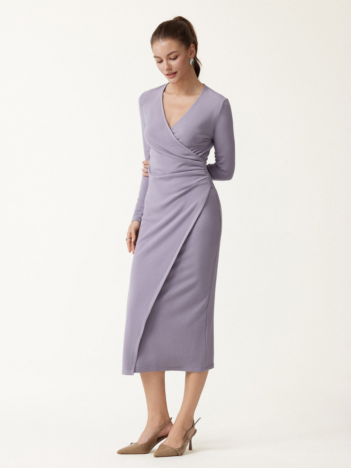 ProWarm Surplice Long Sleeve Tucked Dress