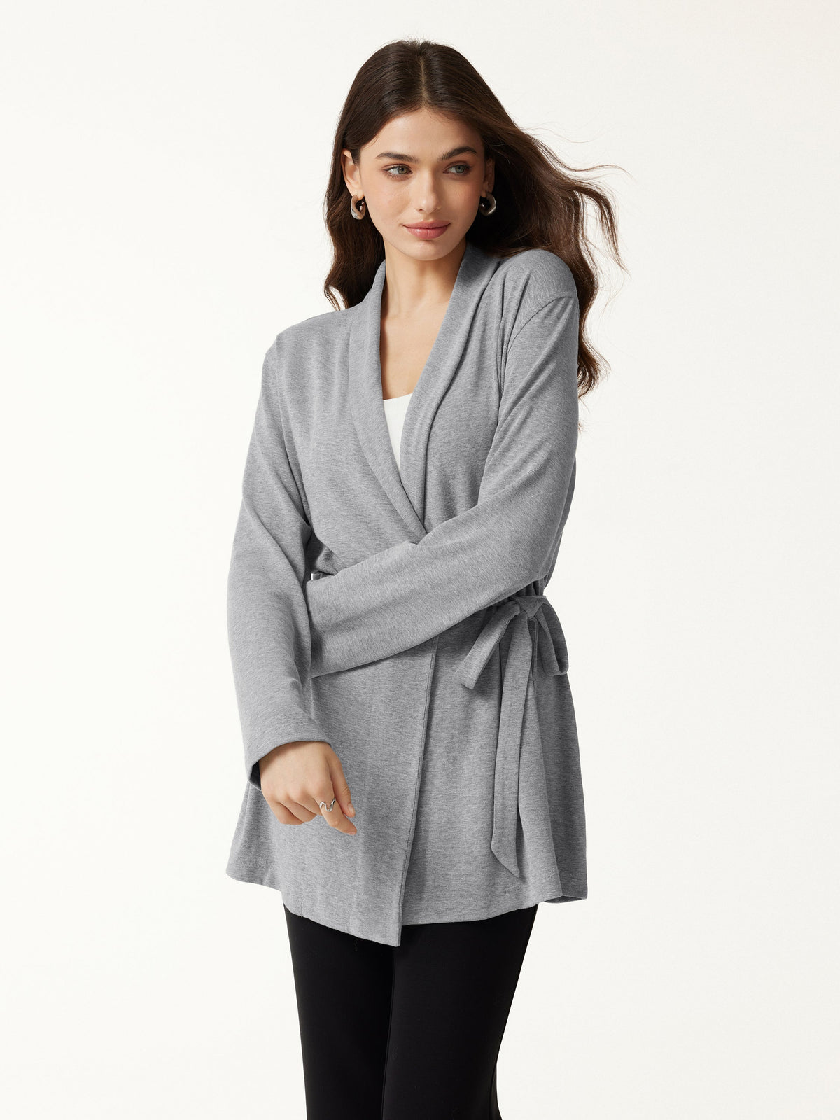 LiteWarm Lapel Long Sleeve Belted Cardigan