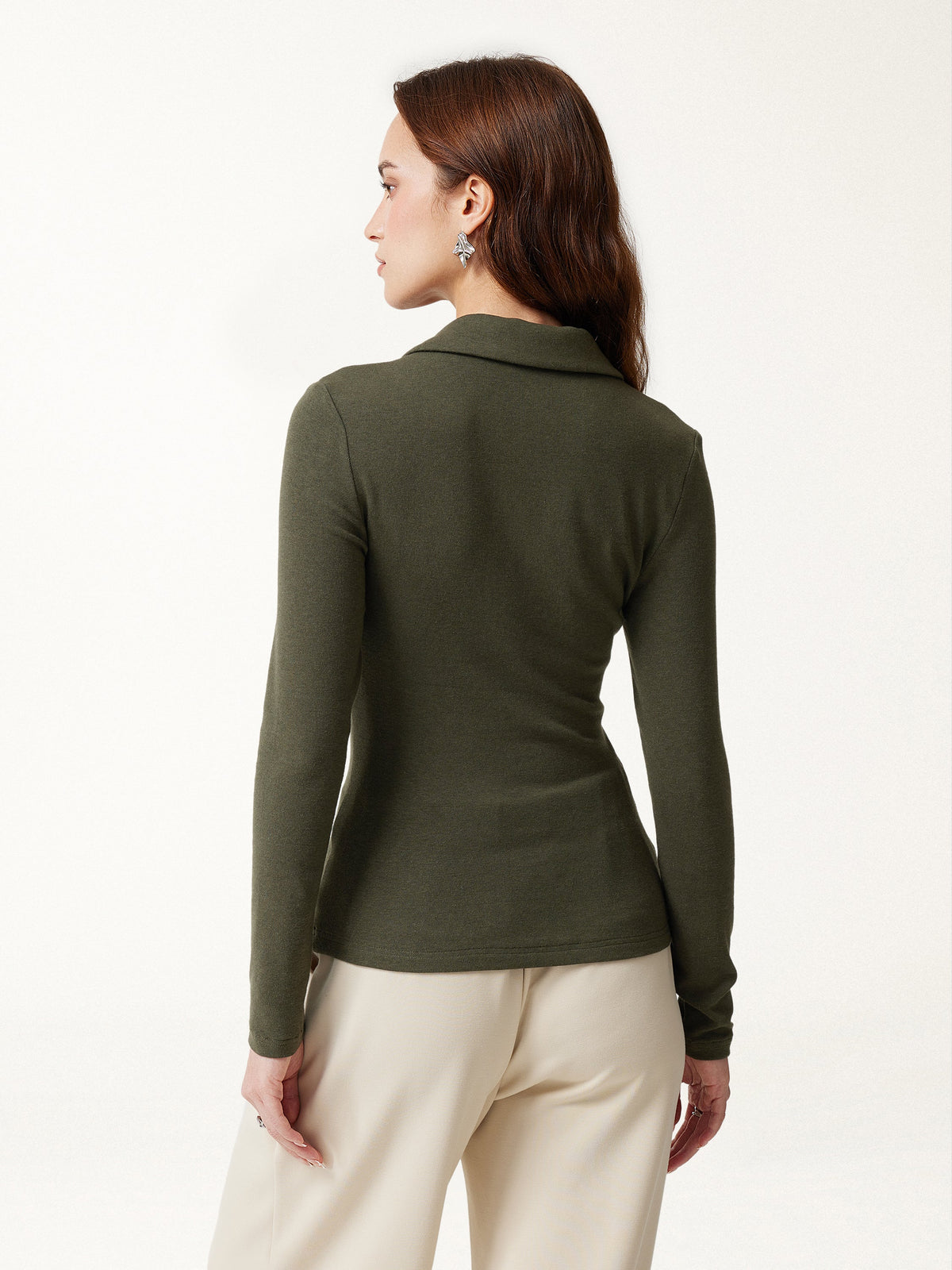 LiteWarm Office Staple V-Neck Lapel Long Sleeve Built-In Bra Top 2.0
