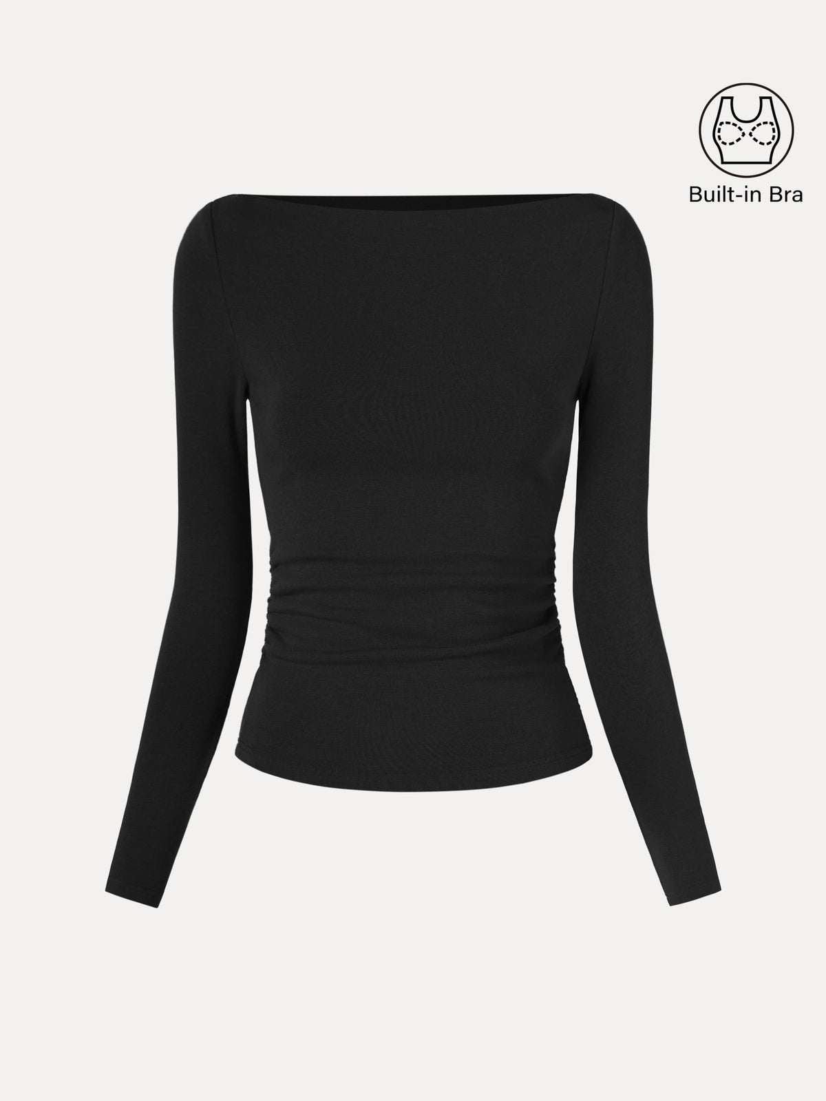 ProWarm Modern Side Ruched Boatneck Built-In Bra Top 2.0