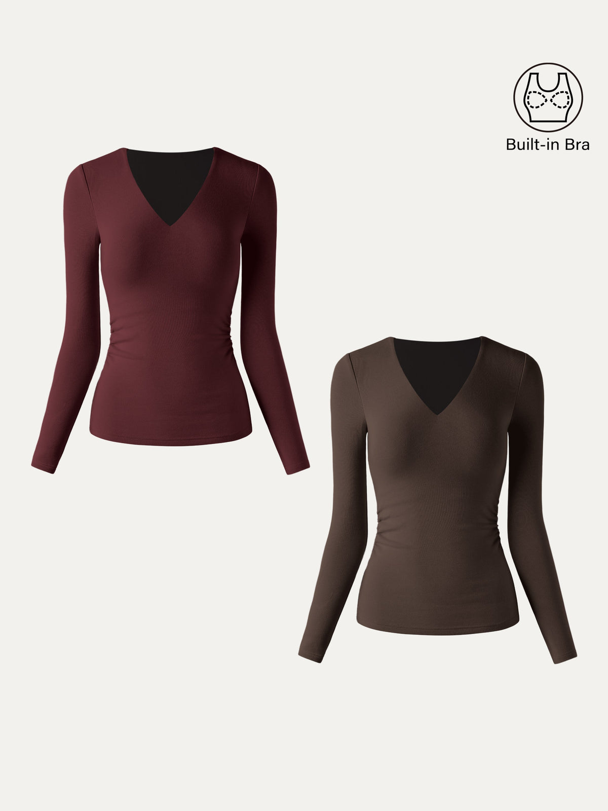 ProWarm V-Neck Long Sleeve Side-Tuck Built-In Bra Top 2.0