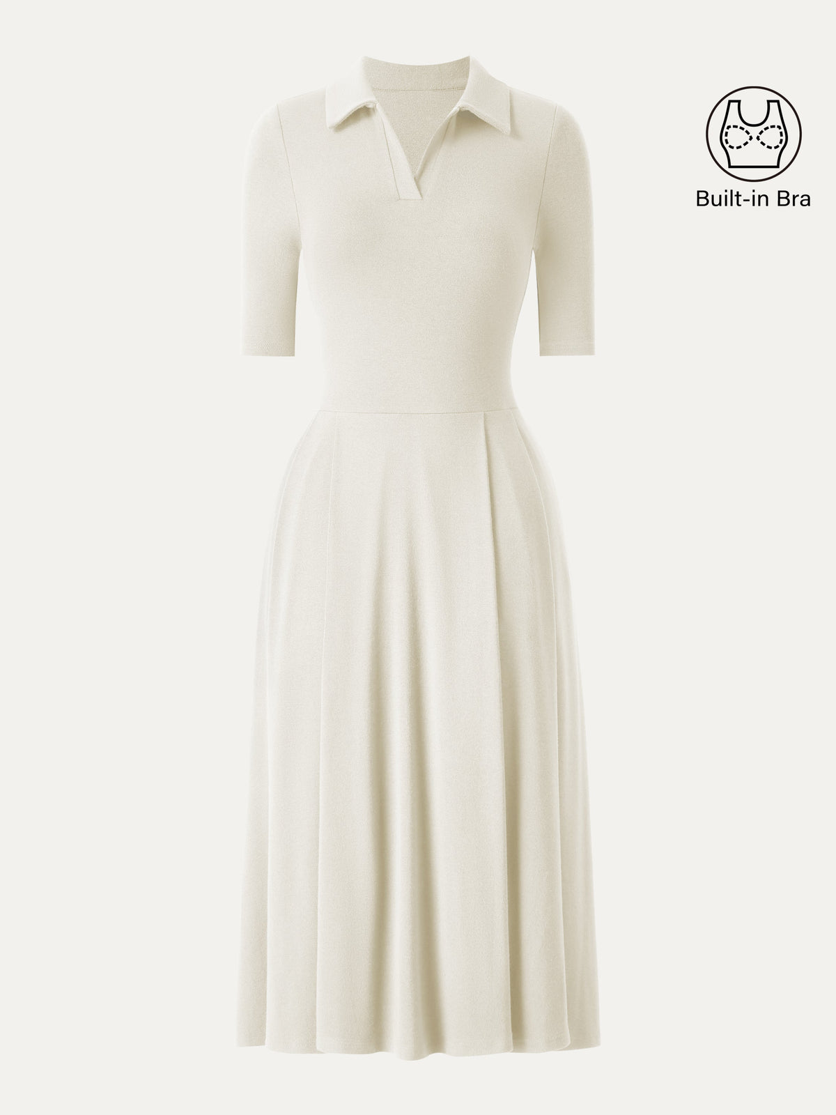 LiteWarm Polo Neck Elbow Length Sleeve Midi Built-In Bra Dress 2.0 with Pockets