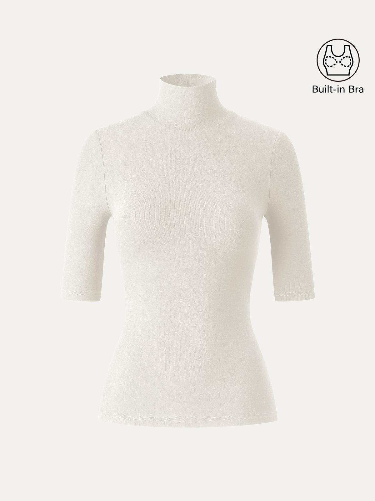 LiteWarm Essential Turtleneck Elbow Length Sleeve Built-In Bra Top 3.0