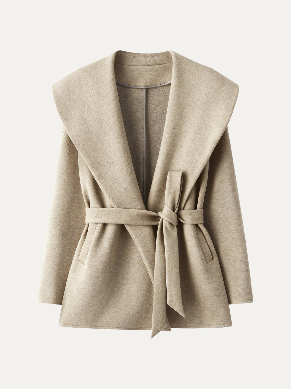 FuzzLuxe Draped Shawl Collar Long Sleeve Belted Jacket