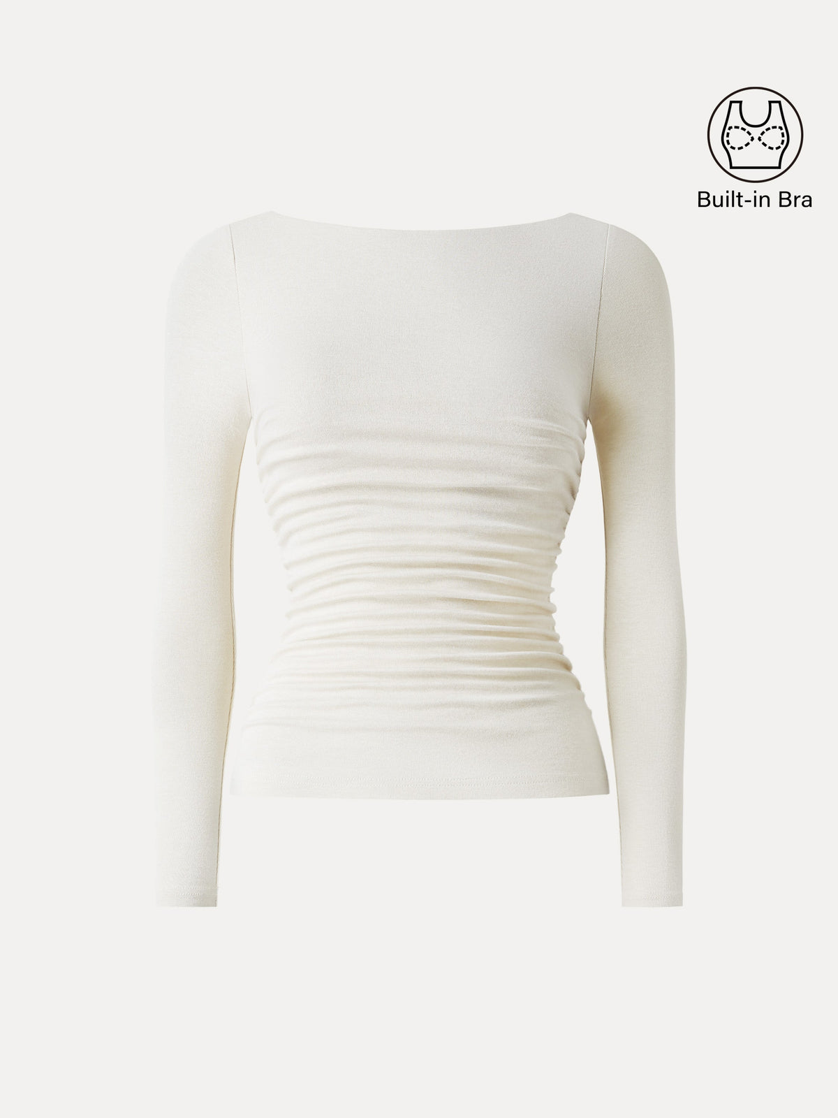 LiteWarm Boatneck Ruched Built-In Bra Top
