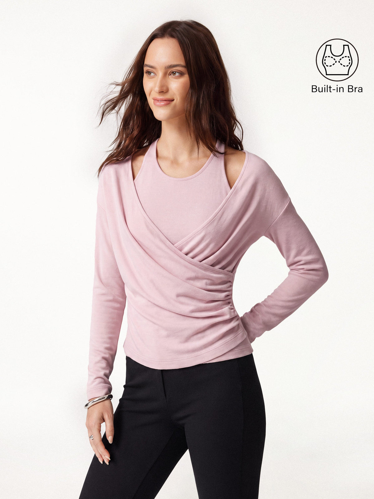 LiteWarm Two-Piece Set Cami with Surplice Ruched Built-In Bra Top