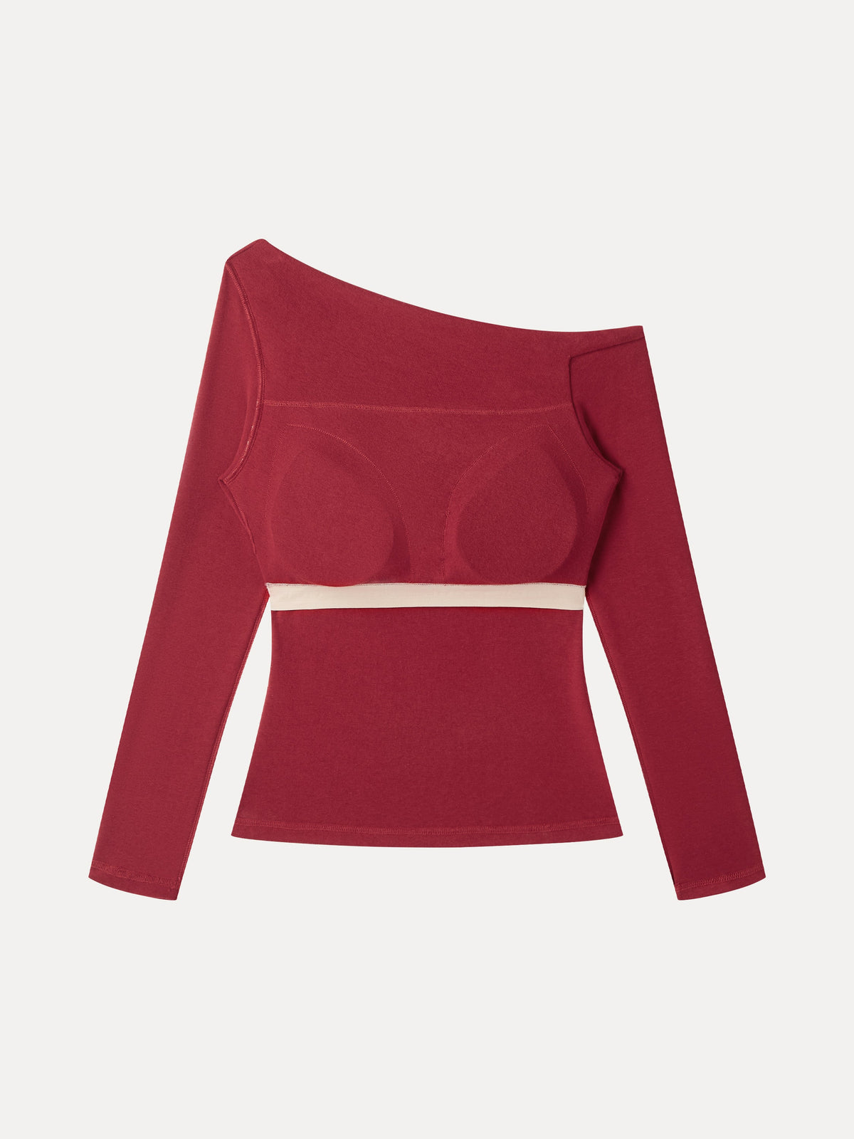LiteWarm Asymmetrical Neck Long Sleeve Built-In Bra Top 2.0