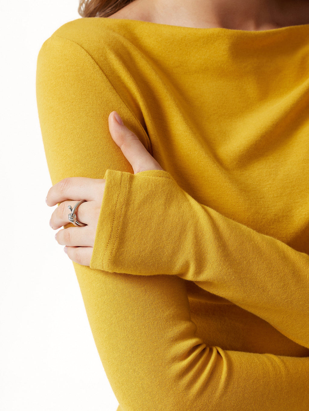 LiteWarm Asymmetrical Neck Long Sleeve Ruched Top