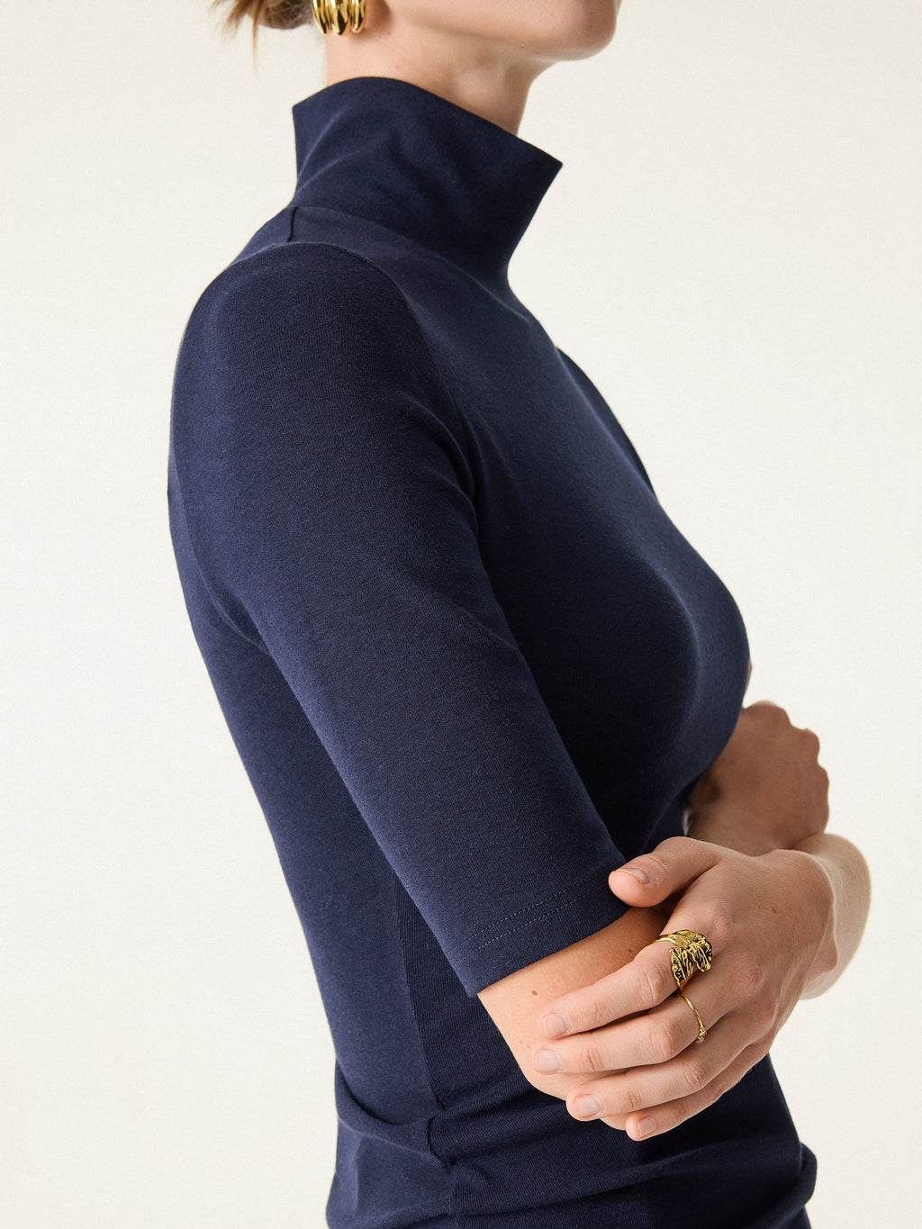 LiteWarm Essential Turtleneck Elbow Length Sleeve Built-In Bra Top 3.0