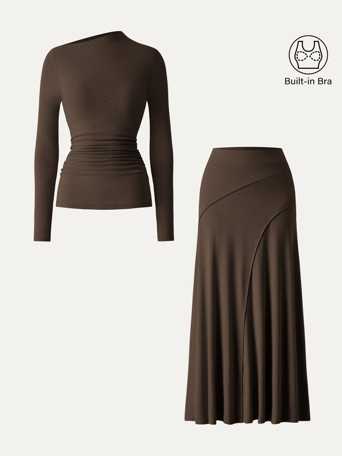 2Pcs Set LiteWarm Asymmetrical Built-In Bra Top 2.0 & A-Line Midi Skirt