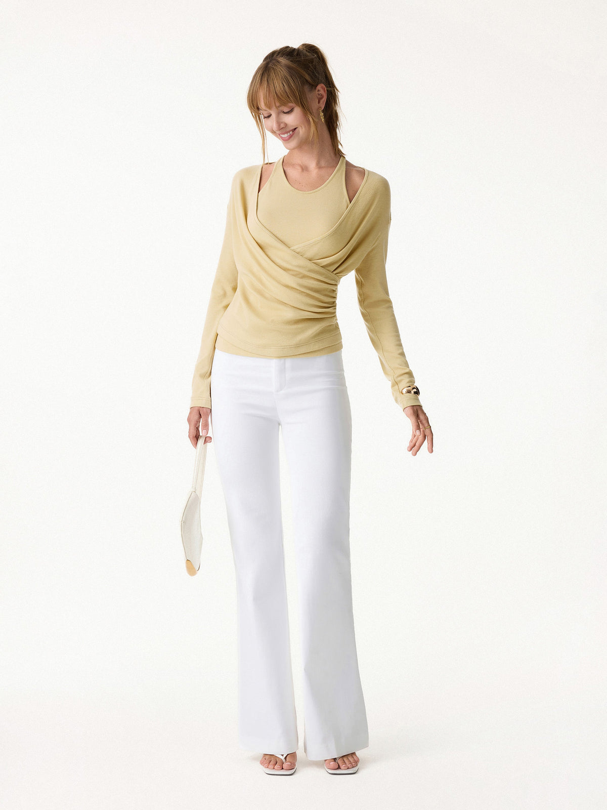 LiteWarm Two-Piece Set Cami with Surplice Ruched Built-In Bra Top