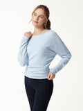 LiteWarm Slash Neck Batwing Sleeve Cinched Waist Top