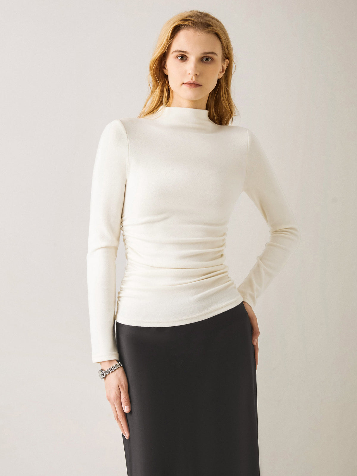 ProWarm Ruched Sides Tuckable Mockneck Top