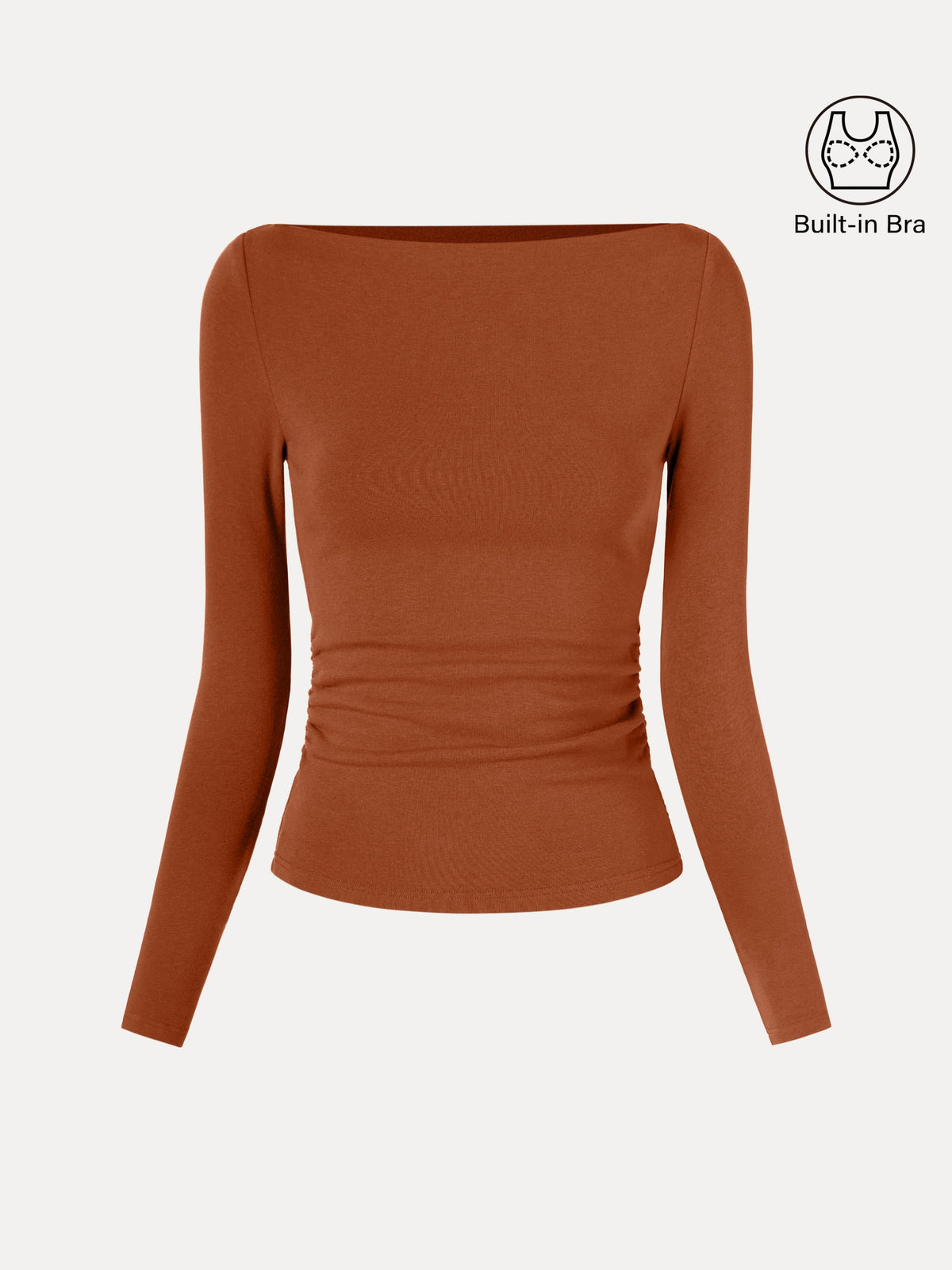 ProWarm Modern Side Ruched Boatneck Built-In Bra Top 2.0