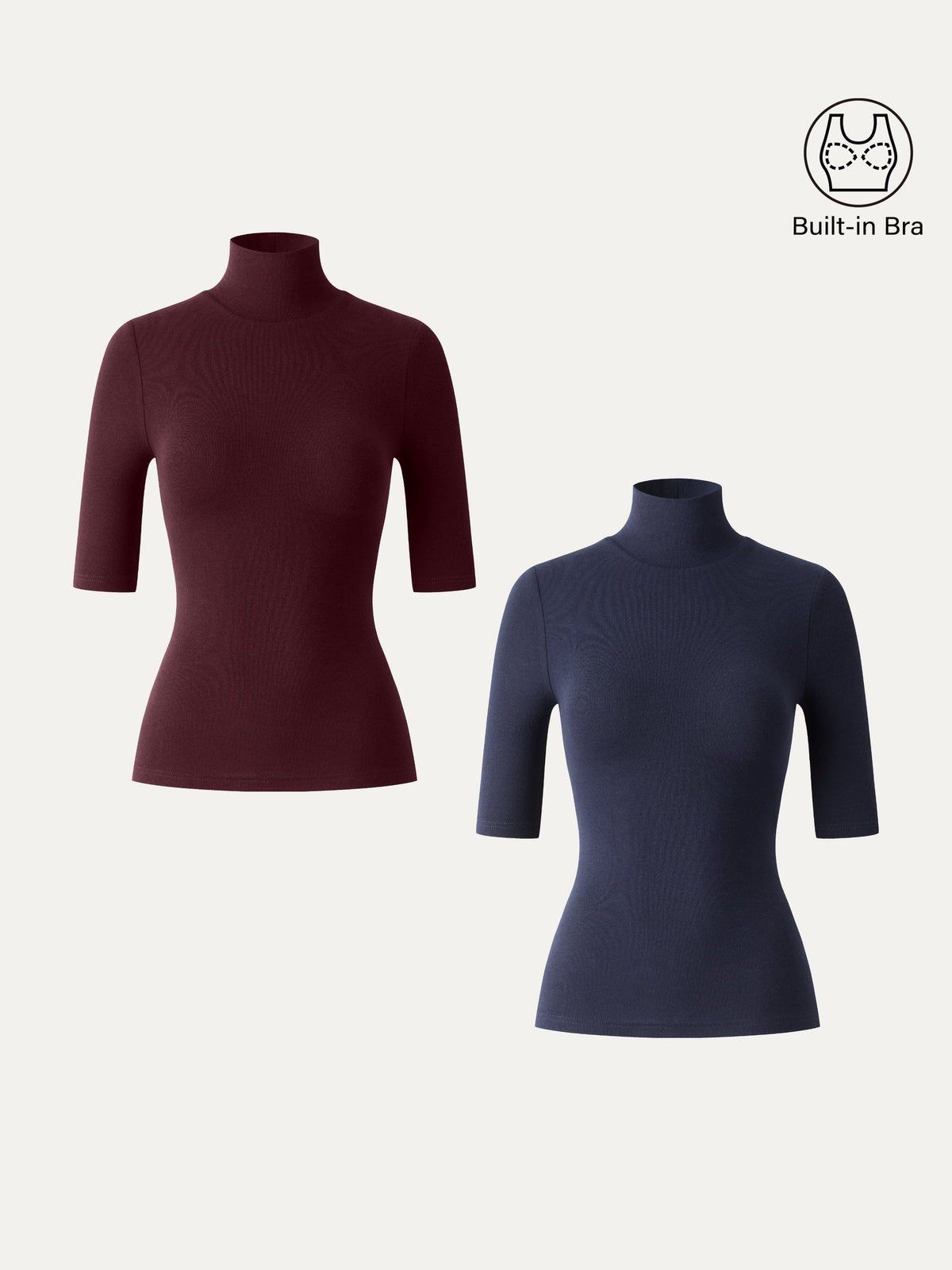 LiteWarm Essential Turtleneck Elbow Length Sleeve Built-In Bra Top 3.0