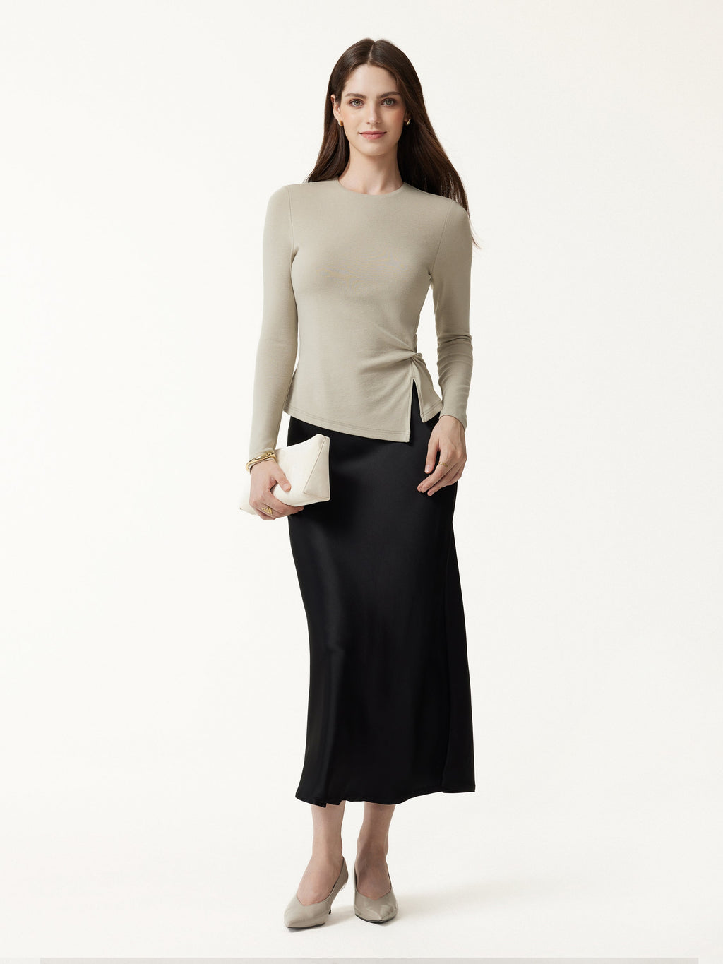 LiteWarm Round Neck Long Sleeve Twist-Hem Built-In Bra Top 2.0