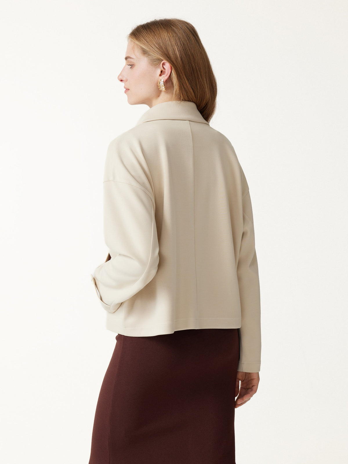 Bamboo Piqué Peaked Lapel Cuff-Tab Jacket with Pockets