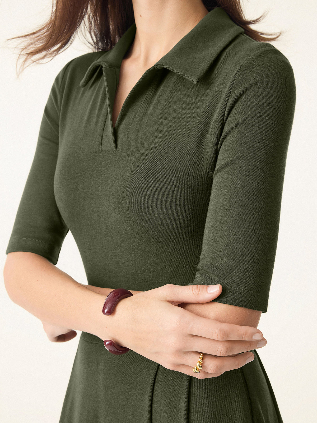 LiteWarm Polo Neck Elbow Length Sleeve Midi Built-In Bra Dress 2.0 with Pockets