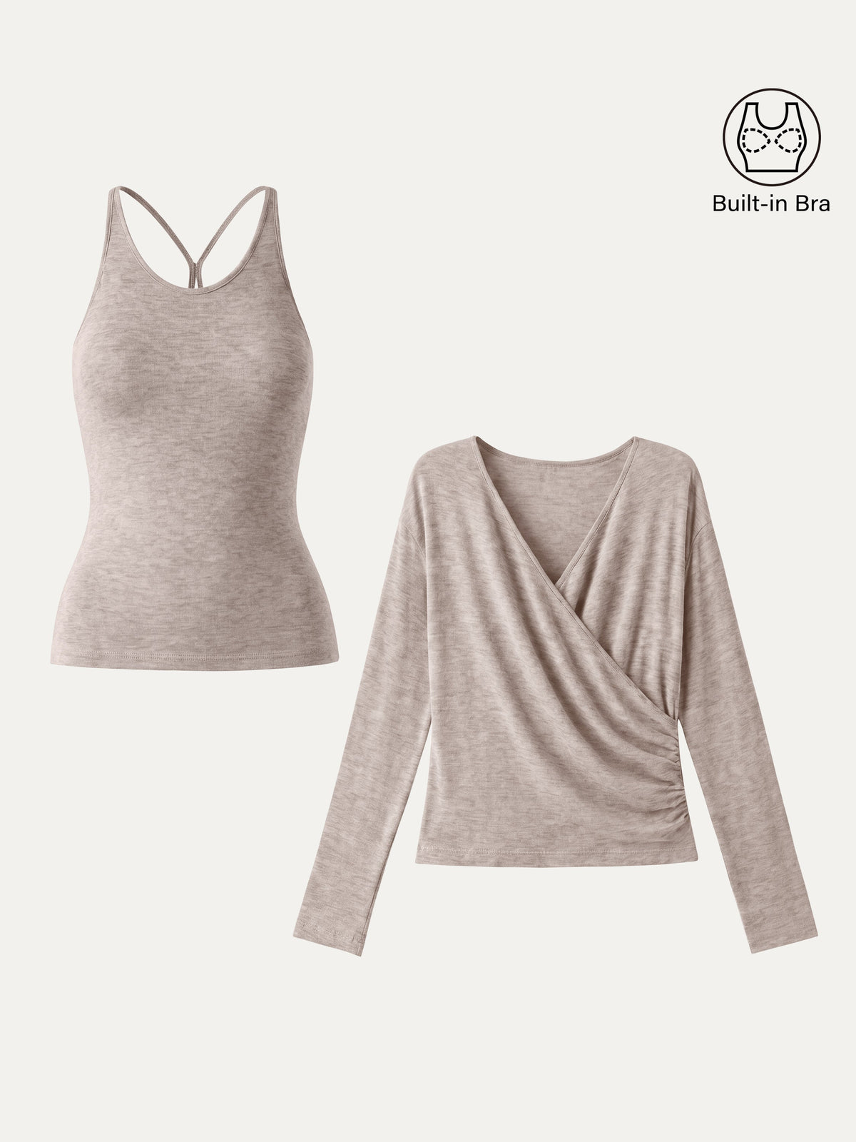 LiteWarm Two-Piece Set Cami with Surplice Ruched Built-In Bra Top