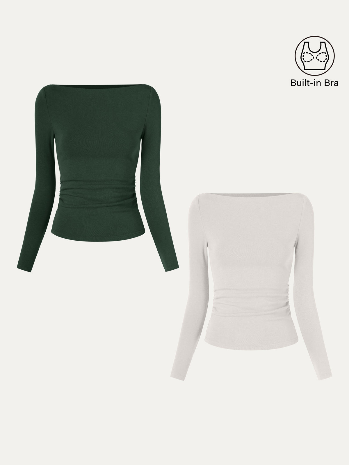 ProWarm Modern Side Ruched Boatneck Built-In Bra Top 2.0