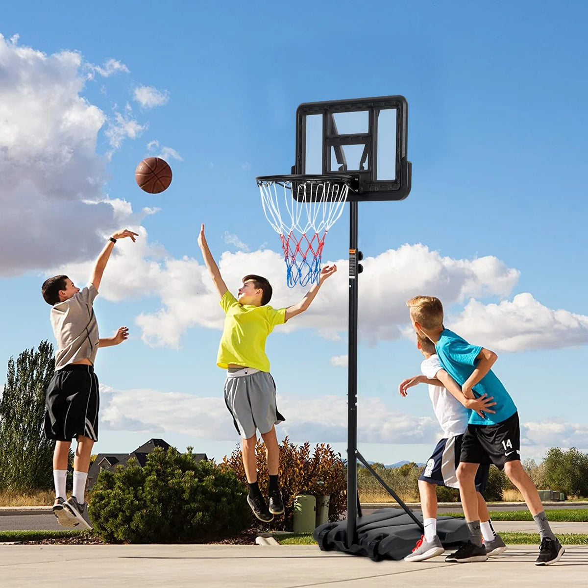 Garvee Portable Kids Basketball Hoop System, 5.4ft to 7ft Height Adjustable Basketball Goal with 28-Inch Backboard, Fillable Base & Built-in Wheels for Youth Indoor Outdoor Play - Grey
