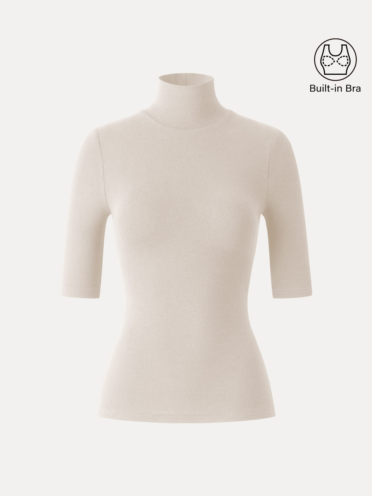 LiteWarm Essential Turtleneck Elbow Length Sleeve Built-In Bra Top 3.0