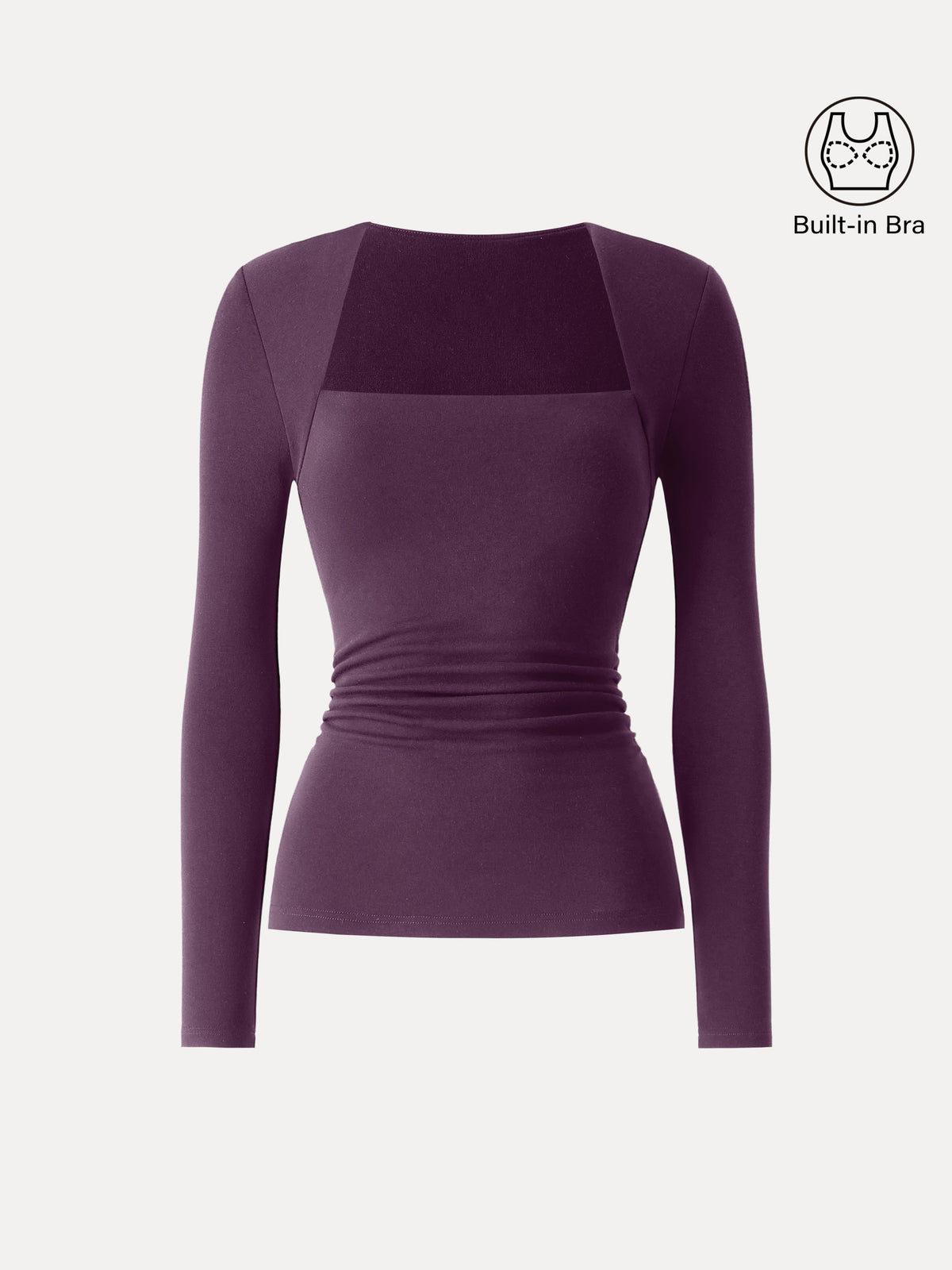ProWarm Trapeze Neck Long Sleeve Ruched Built-In Bra Top