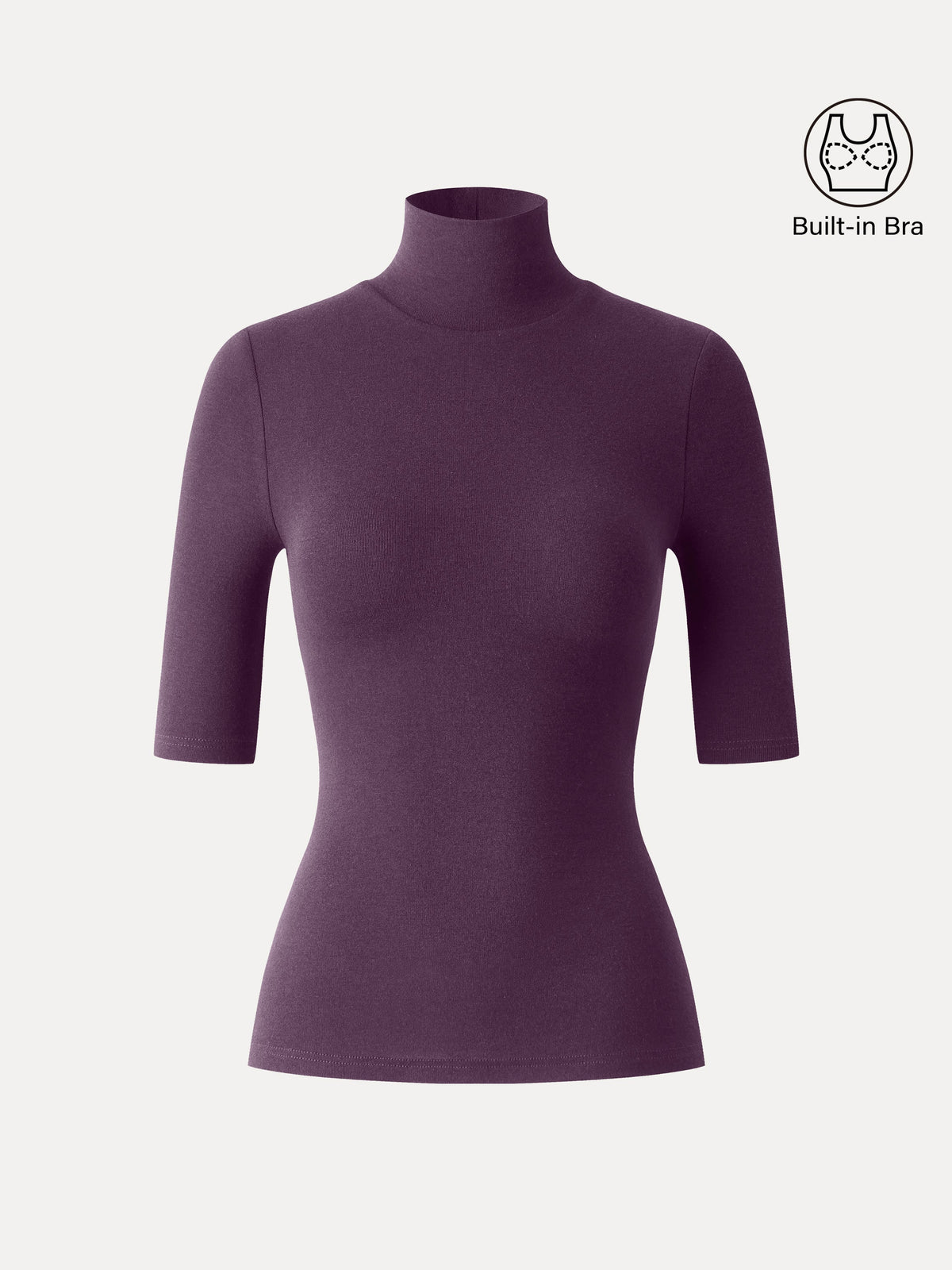 LiteWarm Essential Turtleneck Elbow Length Sleeve Built-In Bra Top 3.0