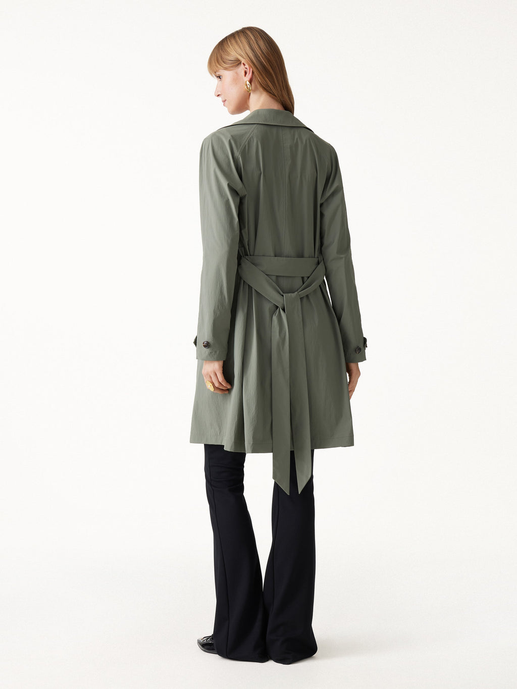 Lightweight Water-Repellent Notched Collar Trench Coat with Pockets